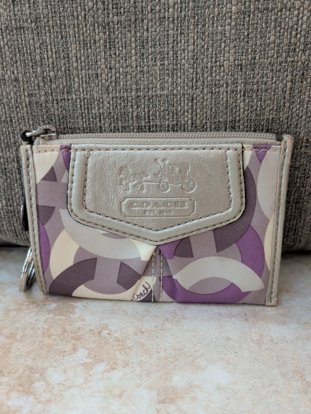 Coach Multi-Purple Signature Card Case Wallet with Silver Trim